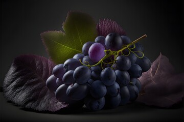 Wall Mural - Fresh Black Grapes in a modern dimly lit studio. Food Photography. Fresh Fruits