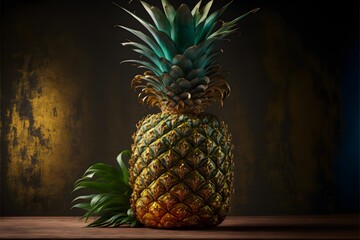 Wall Mural - Whole Pineapple fruit. Food Photography. Pineapple. Isolated. Green Leaves