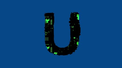 Wall Mural - letter U - technological cyber punk font with green highlights, isolated - loop video