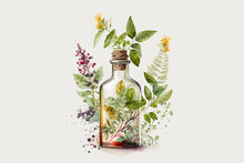 Herb Oil Bottles Homeopathy Herbs. Generative AI,