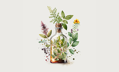 Herb oil bottles homeopathy herbs. Generative AI,