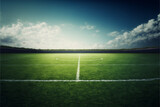 Fototapeta Sport - Soccer field inside large stadium, green grass, generative ai