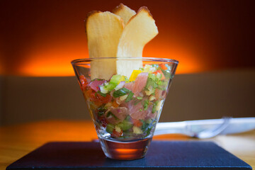 Wall Mural - Tuna ceviche. The cebiche or ceviche is a dish consisting of fish marinated in citrus seasonings.