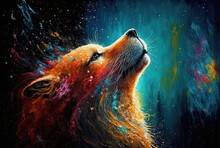 Illustration Of Smiley Face Of Animal With Color Splash Oil Painting Style, Cute Fox Cub