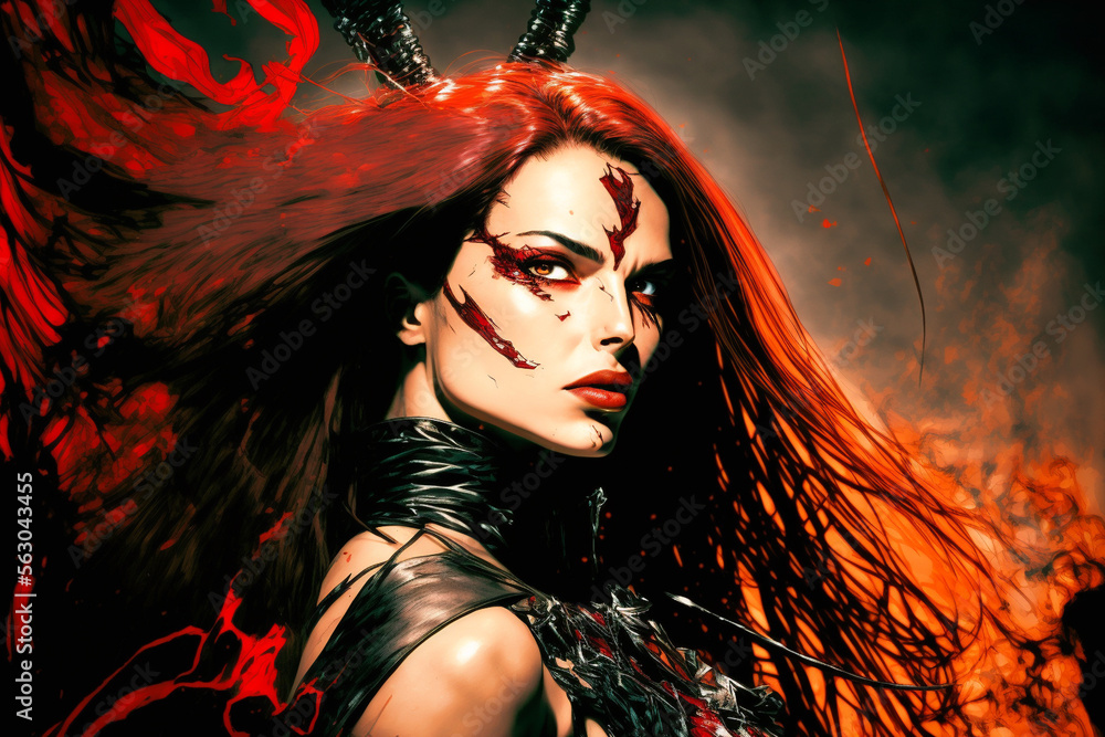 portrait of a fantasy warrior woman , Generative AI Stock Illustration ...