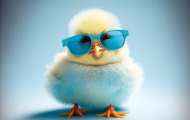 Poster - Cute spring baby chick wearing cool sunglasses. Generative ai