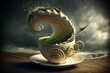 whimsical  fantasy  huge storm in tea cup,  Generative AI 