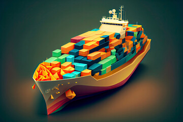 Wall Mural - Container ship transportation symbol. 3D