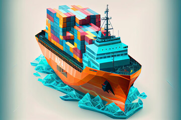 Wall Mural - Container ship transportation symbol. 3D