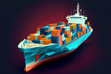 Wall Mural - Container ship transportation symbol. 3D