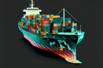 Wall Mural - Container ship transportation symbol. 3D