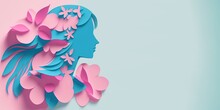Illustration Of Face And Flowers Style Paper Cut With Copy Space For International Women's Day