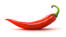 Chili Pepper Isolated On A White Background. One Red Chili Hot Pepper Clipping Path. Fresh Pepper
