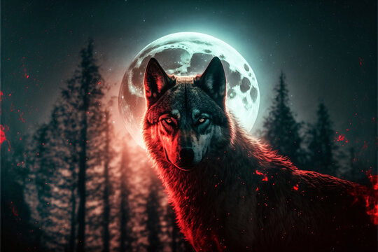 Wall Mural -  - Werewolf at night at moon light. Designed using generative ai