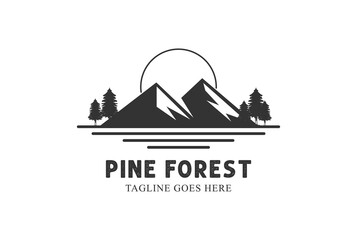 Wall Mural - Mountain Pine Conifer Spruce Cedar Larch Cypress Fir Forest for Outdoor Adventure Logo