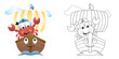Vector illustration of cartoon crab wearing sailor cap on funny sailboat. Coloring book or page for kids