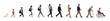 Full length profile shot of a group of people walking, from a baby crawling to a senior