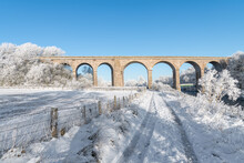 Roxburgh Viaduct Over The Teviot River In Winter Snow, Scottish Borders