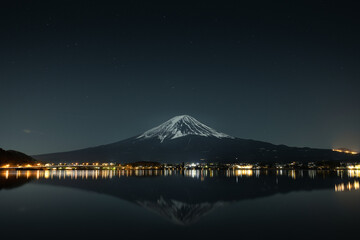 Wall Mural - Mount Fuji at Night using Astrophotography at Lake Kawaguchi