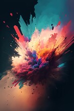 Explosion Of Rainbow Color Dust On Black Background ,made With Generative AI