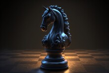 Black Chess Knight On A Chessboard, Generative Ai 