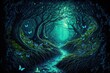 Magical fantasy fairy tale scenery, night in a forest ,made with Generative AI
