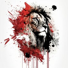 Majestic Lion Head Graffiti On The Wall, Creative Abstract Elements On White Background ,made With Generative AI