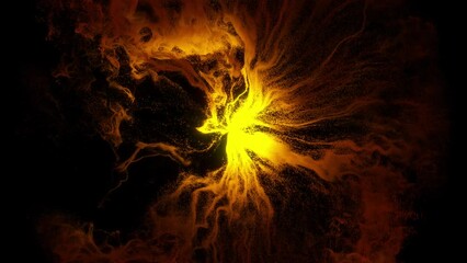 Wall Mural - abstract orange and yellow particles and smoke flowing and swirling in a circular motion on a black 
