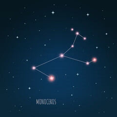 Wall Mural - constellation scheme in starry sky. open space. vector illustration monoceros constellation through 