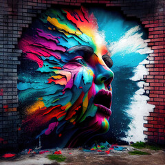Wall Mural - Street art graffiti head on the wall - By Generative AI