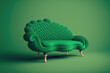 Grünes Sofa auf grünem Hintergrund, Generative AI 