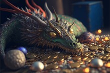 A Dragon Sleeping On A Pile Of Treasure Generative AI