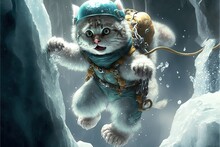 Cat Ice Climber Explorer Illustration Generative Ai