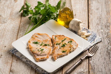 Wall Mural - grilled swordfish with garlic and parsley