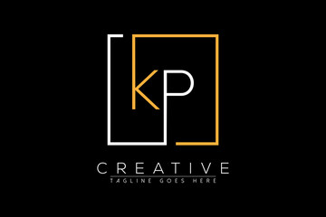 Canvas Print - Initial letter kp, pk, p, k elegant and luxury Initial with Rectangular frame minimal monogram logo design vector template
