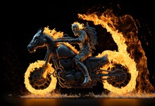 Scary Biker Riding His Bike In Flames