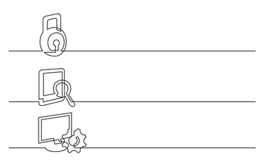 Wall Mural - continuous line drawing vector illustration with fully editable stroke of lock document search compu