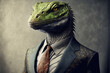 © Claudia Nass - reptile alien in business suit, ai generative midjourney illustration in cartoon style