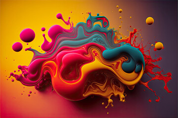 background illustration of a colored floating liquid in the colors blue, orange and pink