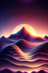 Wall Mural - Abstract psychedelic waves with sun,  colorful gradients,  Generative AI