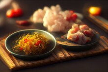 Assorted Chinese Food. Famous Chinese Cuisine Dishes On Table. Top View. Chinese Restaurant Concept. Asian Style Banquet. Generative AI.