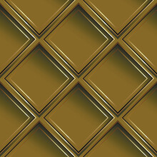 Waffle 3d Vector Seamless Pattern. Geometric Luxury Surface Background. Repeat Waffled Modern Backdrop. Beautiful Ornate Abstract Ornaments With Rhombus, Gold Frames, Stripes. Elegant Waffles Design