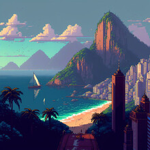 Rio De Janeiro In A 16-bit Pixel Art, Cinematic, HDR