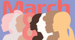 © RomanWhale studio - 8 March Women's Day banner, profile Group of Women different races profile in different shades vector illustration