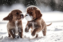 Two Dogs Playing In The Snow - Generative AI