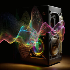 Wall Mural - a speaker that emits multi-colored bass and radio waves