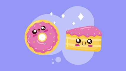 Canvas Print - donut and cake kawaii characters