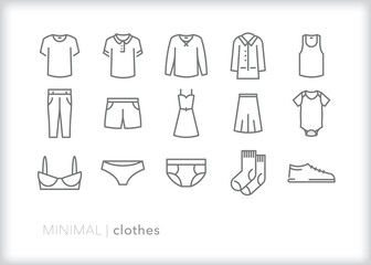 set of clothes line icons of items of clothing for everyday wear