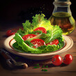 Lettuce escarole and tomato salad with a drizzle of olive. Generative AI. 3