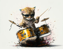 Cat Drummer Playing The Drum
